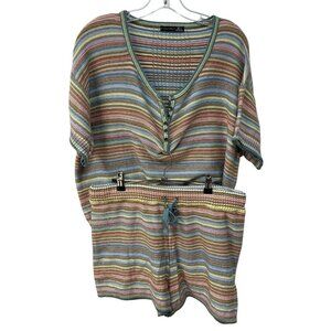 Black Tape Sweater Knit Pajama Set Shorts Top Multicolor Stretchy Lounge Large